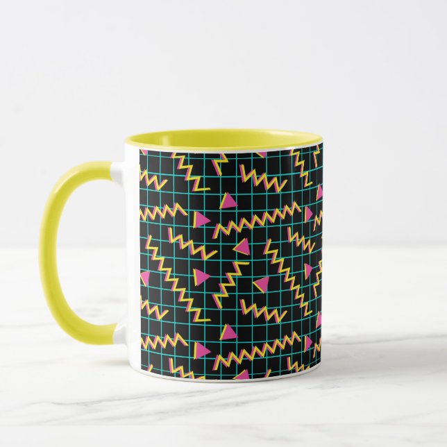 80's/90's Retro Black & Neon Doodle Pattern Mug (Left)