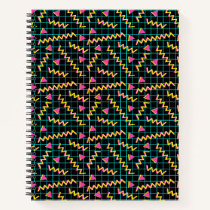 80's/90's Retro Black & Neon Doodle Pattern Notebook