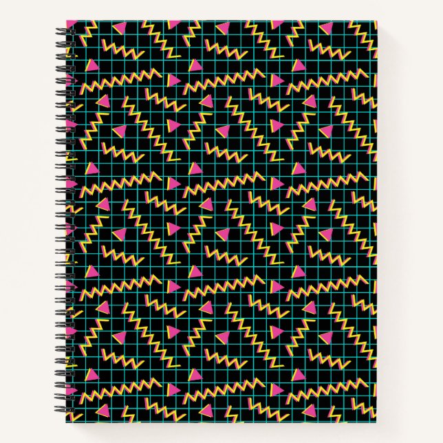 80's/90's Retro Black & Neon Doodle Pattern Notebook (Front)