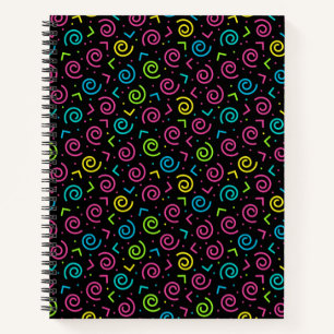 80's/90's Retro Black & Neon Doodle Pattern Notebook