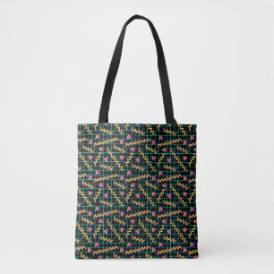 80's/90's Retro Black Neon Doodle Pattern Tote Bag