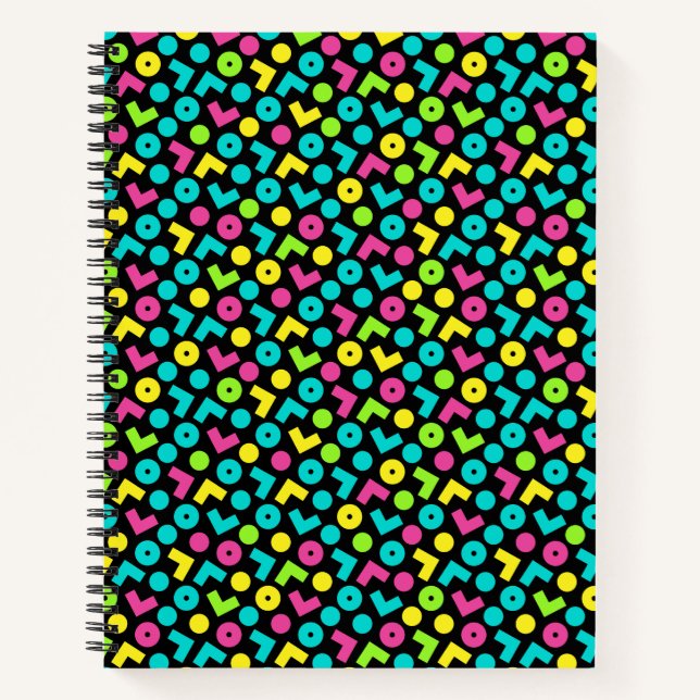 80's/90's Retro Black & Neon Pattern Notebook (Front)