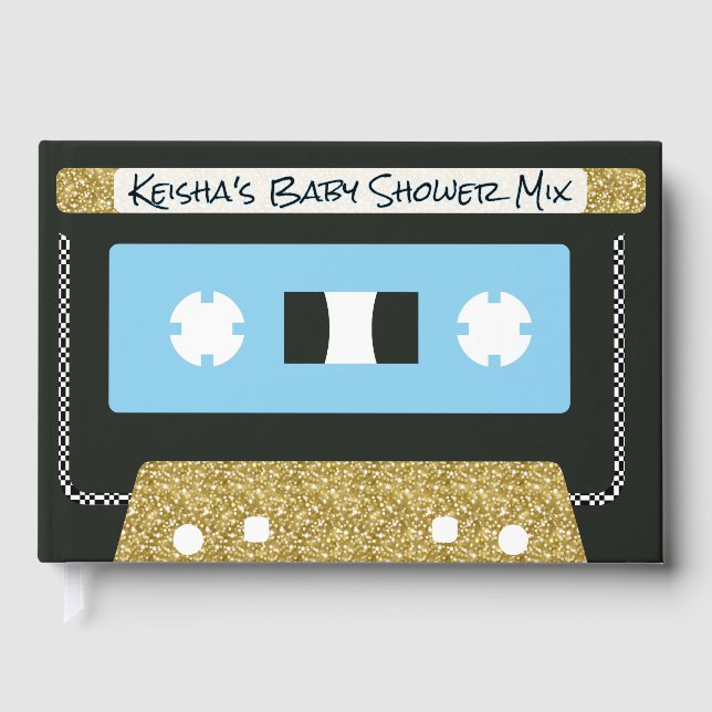 80s 90s Retro Cassette Tape Guest Book | Baby Blue (Front)