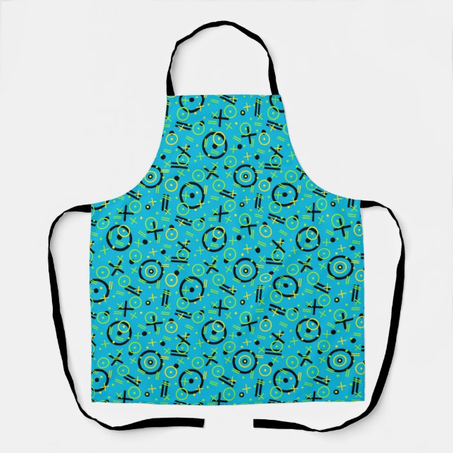 80's/90's Retro Neon Blue Doodle Pattern Apron (Front)