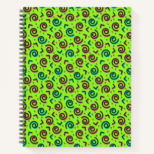 80's/90's Retro Neon Green Doodle Pattern Notebook