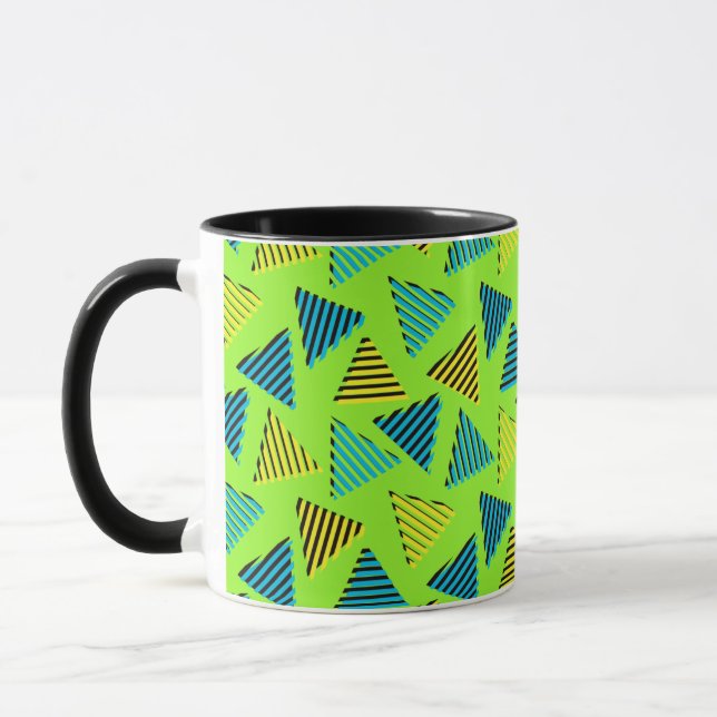 80's/90's Retro Neon Green Triangles Pattern Mug (Left)