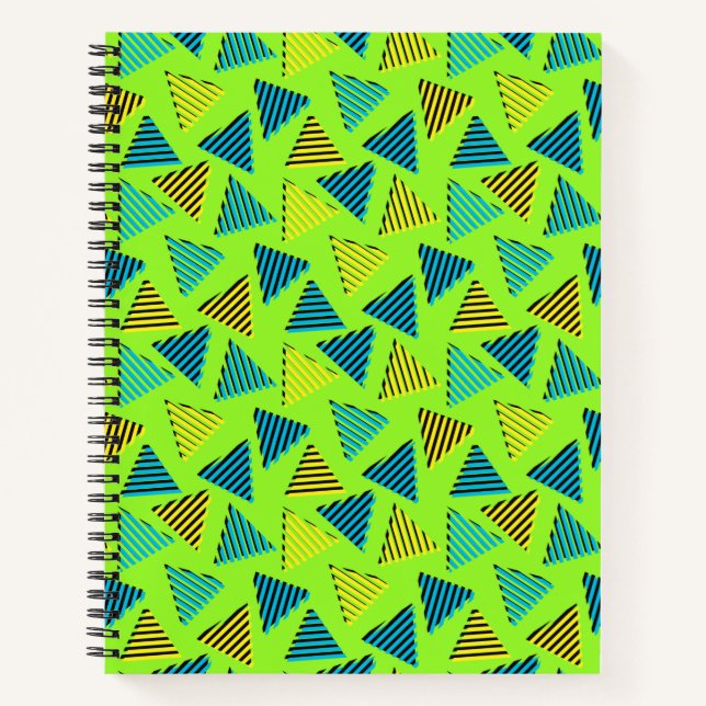 80's/90's Retro Neon Green Triangles Pattern Notebook (Front)