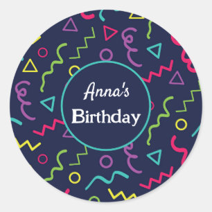 80s 90s Retro Neon Memphis Pattern Birthday Classic Round Sticker