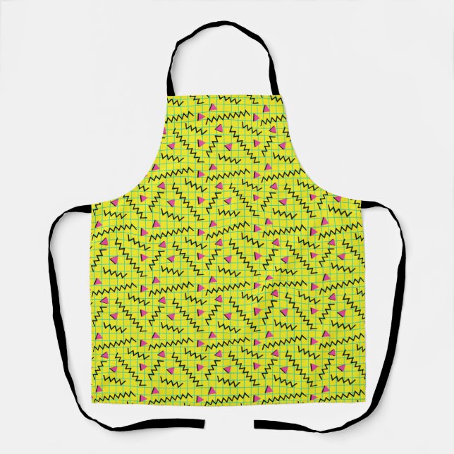80's/90's Retro Neon Yellow Doodle Pattern Apron (Front)