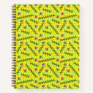 80's/90's Retro Neon Yellow Doodle Pattern Notebook