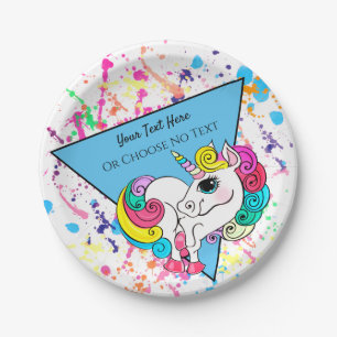 80s 90s Retro Triangle Pink Blue White Unicorn Paper Plate