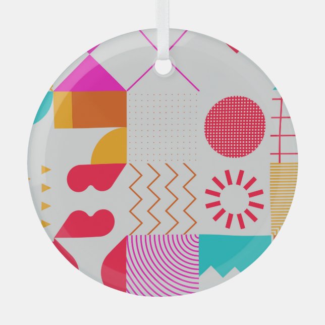 80s-90s Trendy Geometric Background Glass Tree Decoration (Front)