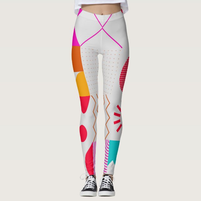 80s-90s Trendy Geometric Background Leggings (Front)