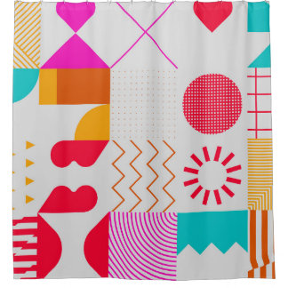 80s-90s Trendy Geometric Background Shower Curtain