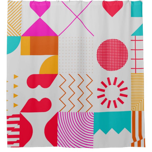 80s-90s Trendy Geometric Background Shower Curtain (Front)