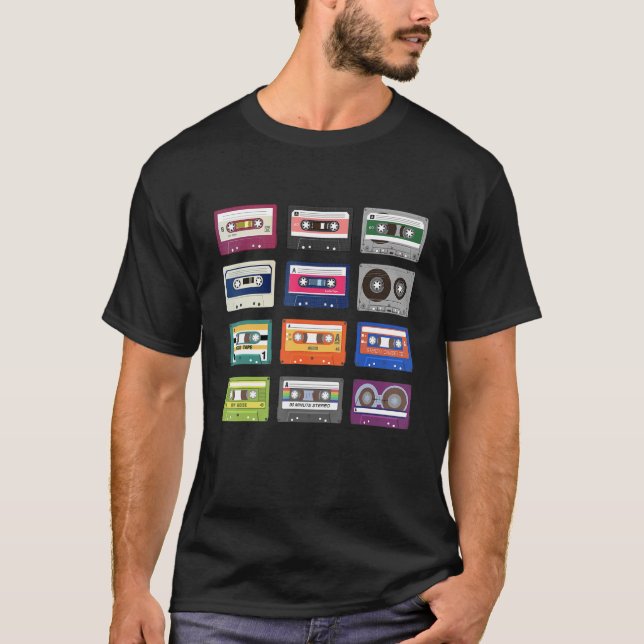 80s 90s Vintage Cassette Tapes Music T-Shirt (Front)