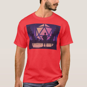 80s Adventure Futuristic City Polyhedral D20 Dice T-Shirt