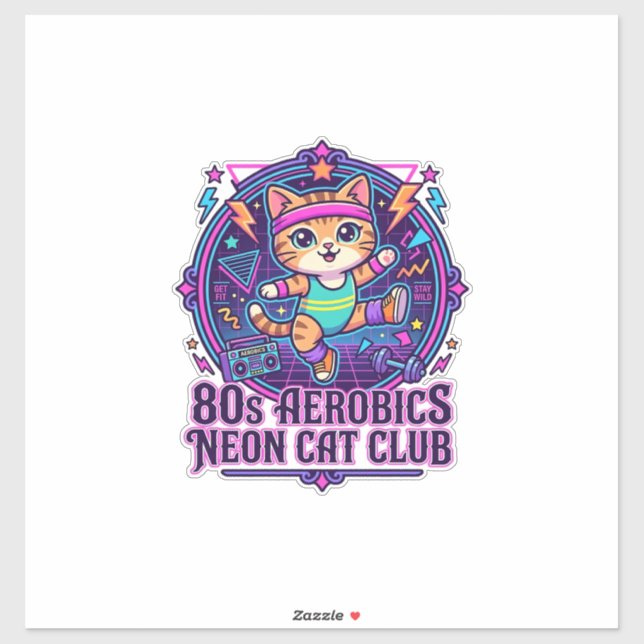 80s Aerobics Neon Cat Funny Cat Lover Design - 80s (Sheet)