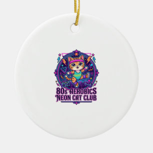 80s Aerobics Neon Cat Funny Cat Lover Design - 80s Ceramic Tree Decoration