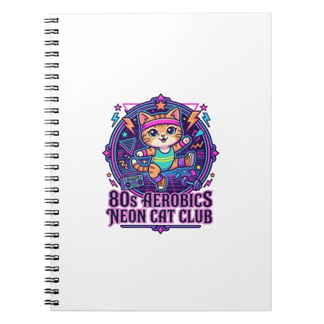 80s Aerobics Neon Cat Funny Cat Lover Design - 80s Notebook (Front)