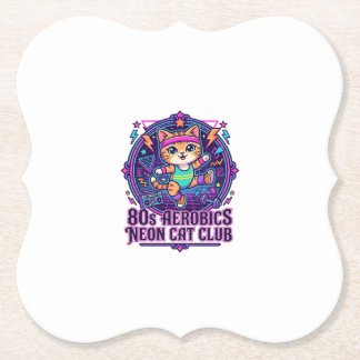 80s Aerobics Neon Cat Funny Cat Lover Design - 80s Paper Coaster