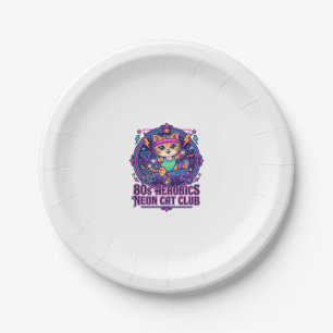 80s Aerobics Neon Cat Funny Cat Lover Design - 80s Paper Plate