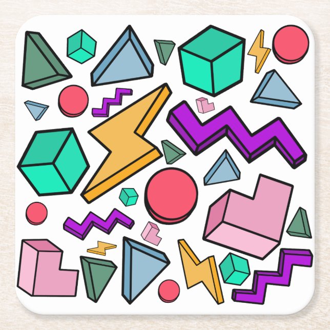 80s Aesthetic Vintage Retro Square Paper Coaster (Front)