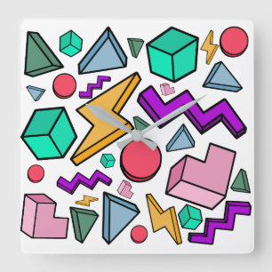 80s Aesthetic Vintage Retro Square Wall Clock