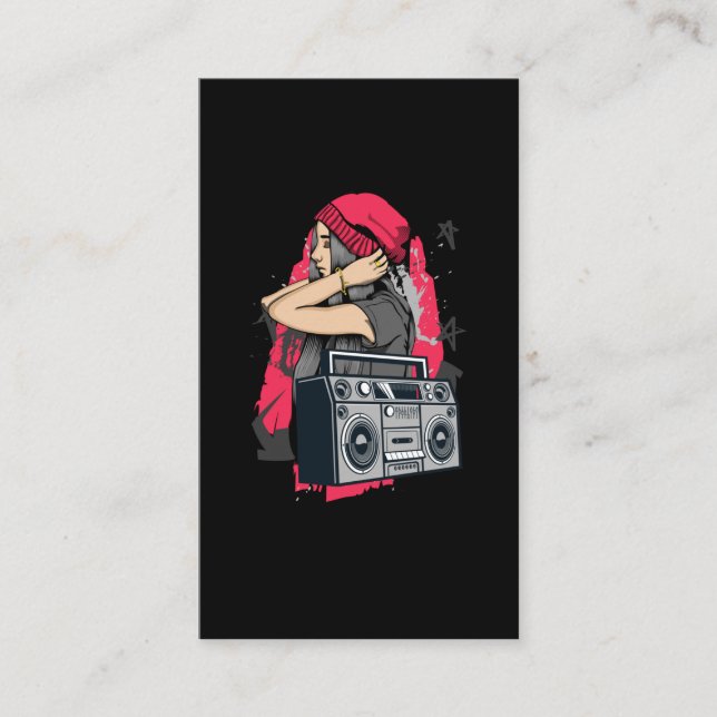 80s and 90s Hip Hop Music Girl Cassette Radio Business Card (Front)