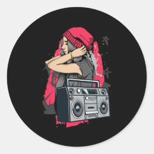 80s and 90s Hip Hop Music Girl Cassette Radio Classic Round Sticker