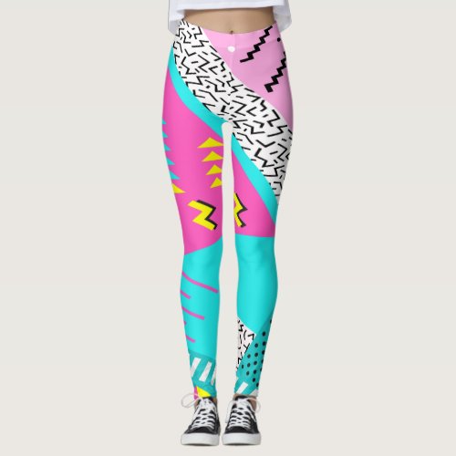Colourful 1980s Pattern Leggings, turquoise and pink