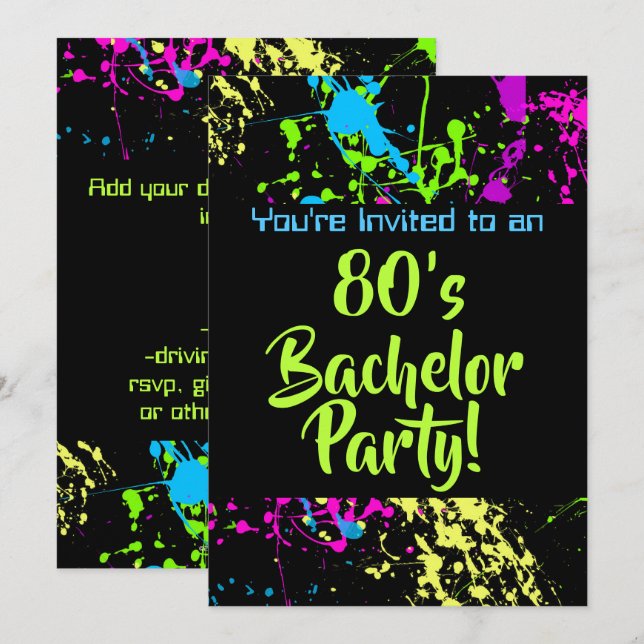 80s Bachelor Party Invitation (Front/Back)