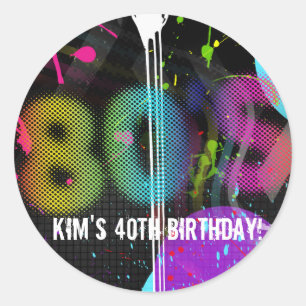 80's Bash Retro Rainbow Splash Birthday Party Classic Round Sticker