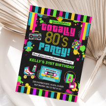 80s Birthday Invitation, 80s Party Invite, Neon