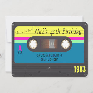 80's Birthday Party, Cassette Tape Custom Details Invitation