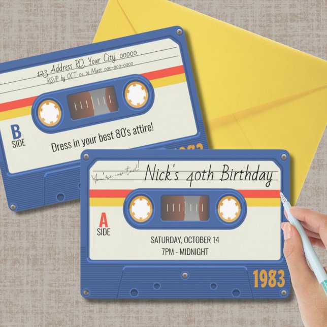 80's Birthday Party, Cassette Tape Custom Details Invitation (Creator Uploaded)