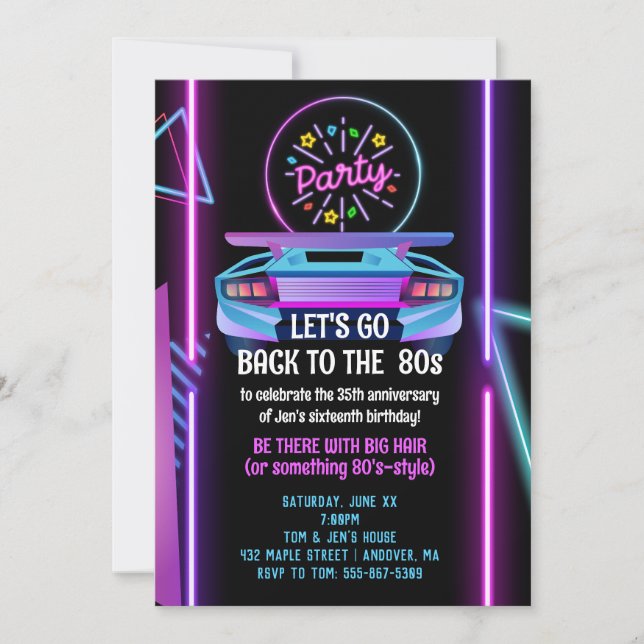 80s Birthday Party Editable Invitation (Front)