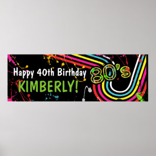 80's Birthday Party Event Retro Colourful Banner Poster