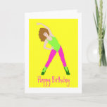 80s birthday with pink tights and green leotard card<br><div class="desc">** Matching products in my store ~ Check the Birthday dept. ** Text front and inside are changeable by you Many more designs in my store. Contact me to have a custom design made just for you! http://www.zazzle.com/goldenjackal</div>