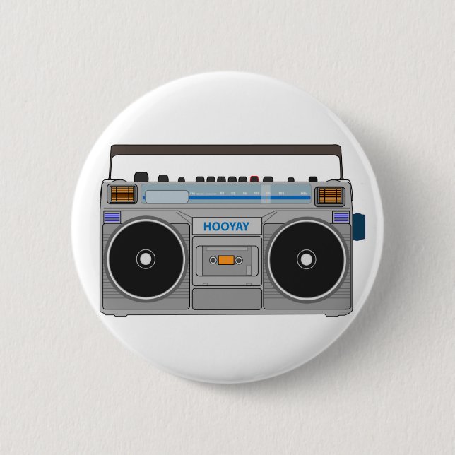 80'S BOOMBOX/GHETTO BLASTER 6 CM ROUND BADGE (Front)