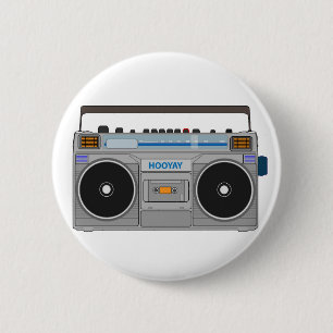 80'S BOOMBOX/GHETTO BLASTER 6 CM ROUND BADGE