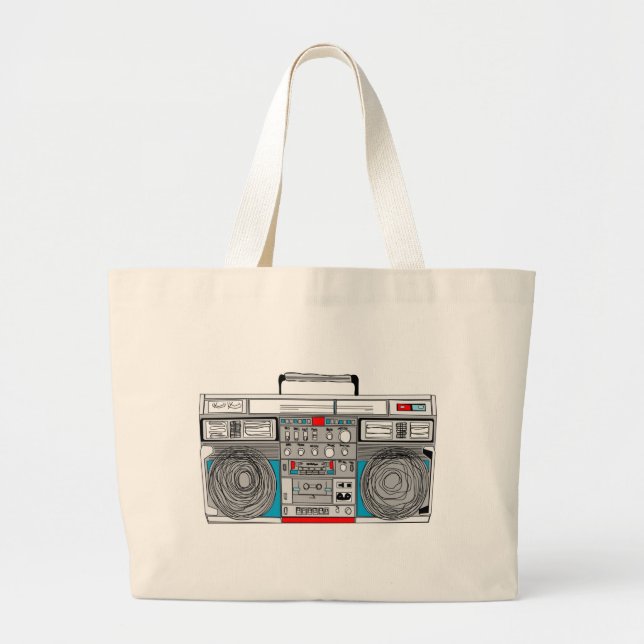 80s boombox illustration large tote bag (Front)