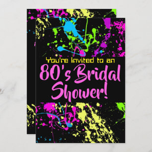 80s Bridal Shower Neon Paint Splatter Invitation
