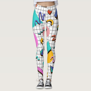80s Bright Chequered: Vintage Geometric. Leggings
