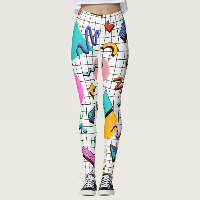 80s Bright Chequered: Vintage Geometric. Leggings (Front)