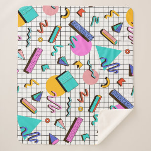 80s Bright Chequered: Vintage Geometric. Sherpa Blanket