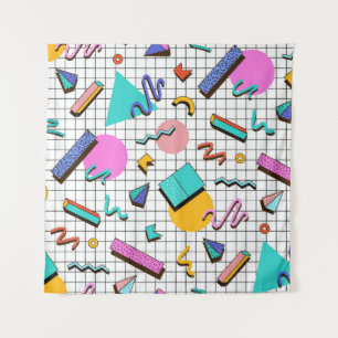 80s Bright Chequered: Vintage Geometric. Tapestry