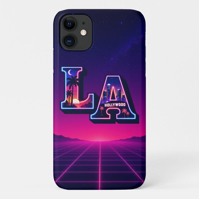 80s California Style Neon LA Typography Art Case-Mate iPhone Case (Back)