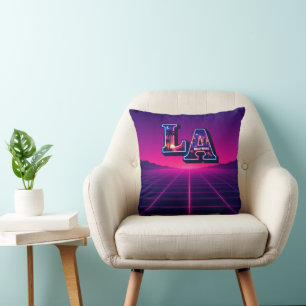 80s California Style Neon LA Typography Art Cushion