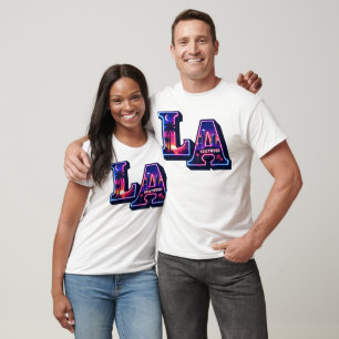 80s California Style Neon LA Typography Art T-Shirt